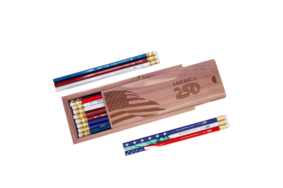 America250™ | Handmade Cedar Box Set | Hex Pencil | Round Pencil
